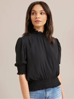 Modern Citizen | Penelope Mock-Neck Short-Sleeve Blouse Black